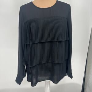 J. JILL Woman's Long Sleeve Chiffon Pleated Tiered Blouse  S  OfficeWear Goth